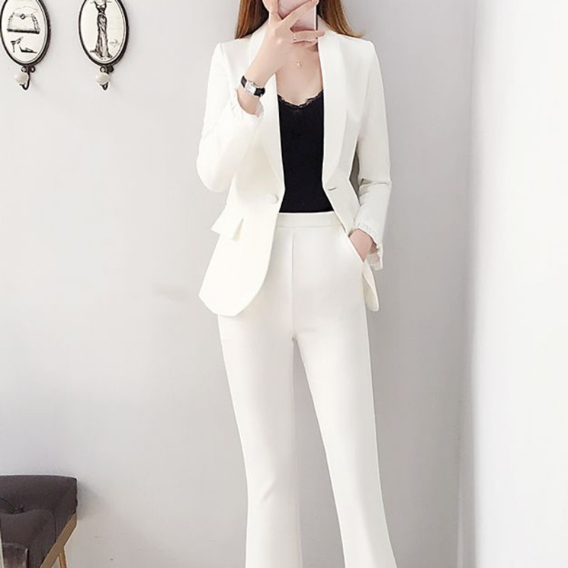 Outfit Seksi odijelo s hlačama Blazer i ženski kompleti od 2 hlače Bijeli dvodijelni set hlača za žene Korejski stil Široke nogavice Chic Elegantne D