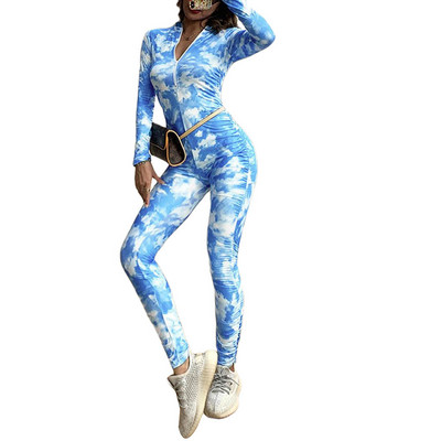 Ženski kombinezon dugih rukava s tie-dye printom Ženski modni kombinezon za sportsku dnevnu odjeću