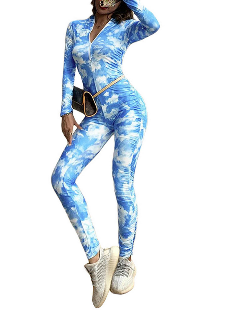 Ženski kombinezon dugih rukava s tie-dye printom Ženski modni kombinezon za sportsku dnevnu odjeću