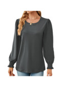 Dámske voľné tričko s dlhým rukávom a okrúhlym výstrihom