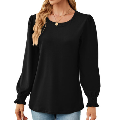 Dámske voľné tričko s dlhým rukávom a okrúhlym výstrihom