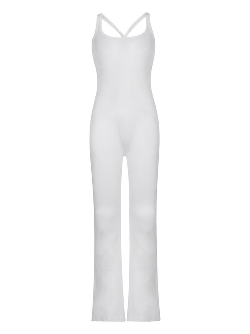 Naiste soonikuga kombinesoon, pikkade varrukatega, ruudu kaelusega laia säärega joogapüksid treening Bodycon Romper