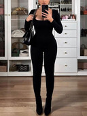 Ženski kombinezoni za jogu Vježbanje Rebrasti četvrtasti izrez Hlače uz donji dio dugih rukava Sportski kombinezoni za fitnes Uska odjeća Y2K 2000-ih