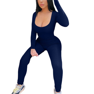 Ženski kombinezoni za jogu Vježbanje Rebrasti četvrtasti izrez Hlače uz donji dio dugih rukava Sportski kombinezoni za fitnes Uska odjeća Y2K 2000-ih