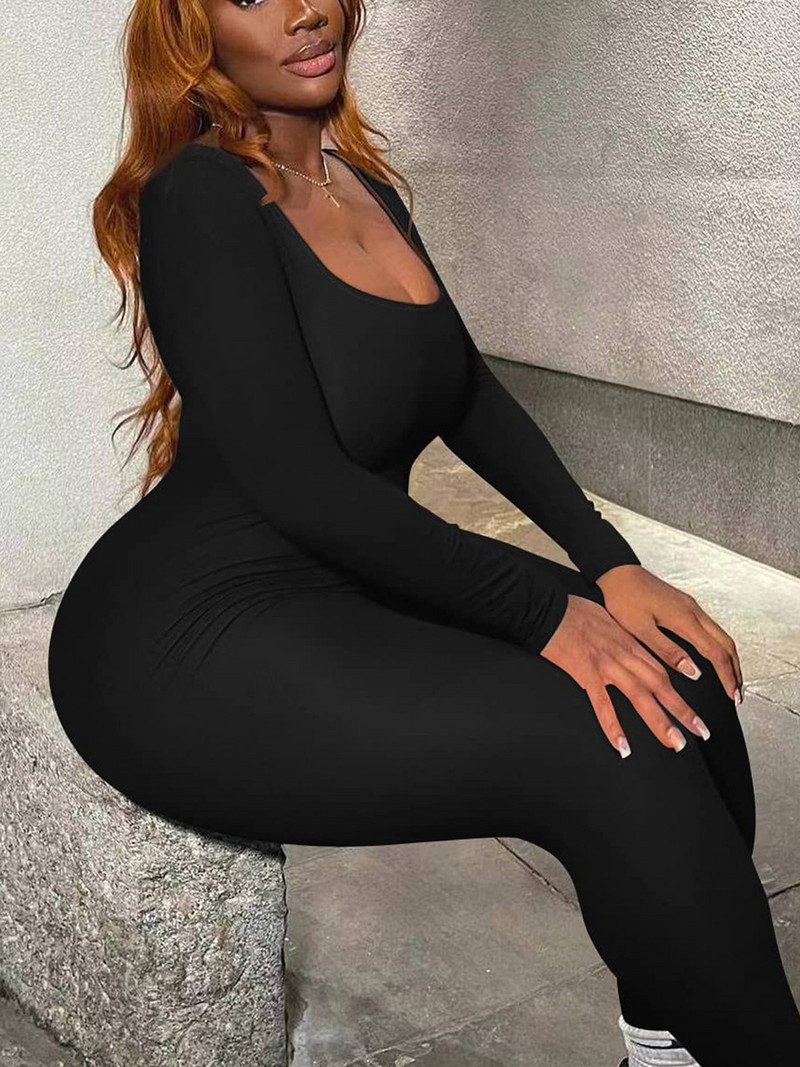 Ženski kombinezoni za jogu Vježbanje Rebrasti četvrtasti izrez Hlače uz donji dio dugih rukava Sportski kombinezoni za fitnes Uska odjeća Y2K 2000-ih