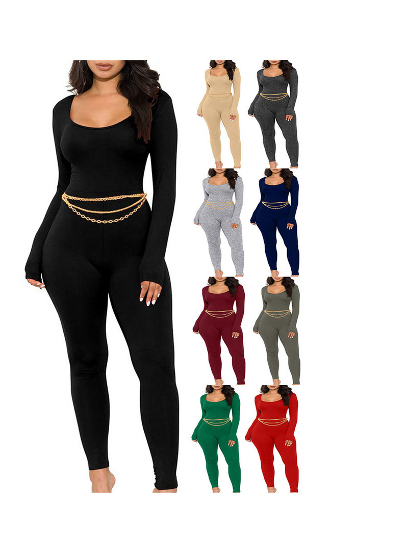 Ženski kombinezoni za jogu Vježbanje Rebrasti četvrtasti izrez Hlače uz donji dio dugih rukava Sportski kombinezoni za fitnes Uska odjeća Y2K 2000-ih