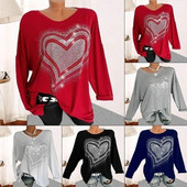 Jesenska i zimska modna ženska majica kratkih rukava s printom ljubavnog srca, dugih rukava i okruglog izreza, ležerna široka ženska dnevna majica, majica velikih veličina