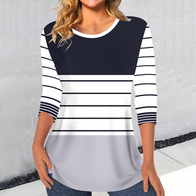 Prugasti ženski džemper Jednostavna ženska majica dugih rukava Ležerna vintage odjeća Jesenski pulover Majica kratkih rukava za dame Streetwear