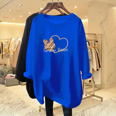 Jesenska majica dugih rukava od čistog pamuka, ženske majice s O-izrezom, široke prevelike, ležerne majice s printom, novi jednostavni šik puloveri iz 2023.