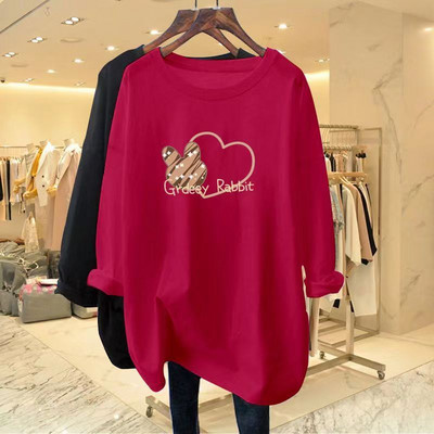 Jesenska majica dugih rukava od čistog pamuka, ženske majice s O-izrezom, široke prevelike, ležerne majice s printom, novi jednostavni šik puloveri iz 2023.