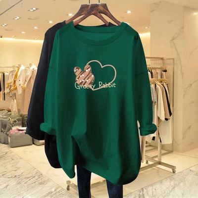 Jesenska majica dugih rukava od čistog pamuka, ženske majice s O-izrezom, široke prevelike, ležerne majice s printom, novi jednostavni šik puloveri iz 2023.