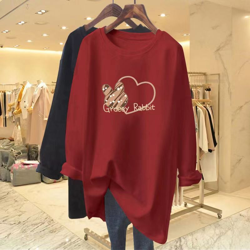 Jesenska majica dugih rukava od čistog pamuka, ženske majice s O-izrezom, široke prevelike, ležerne majice s printom, novi jednostavni šik puloveri iz 2023.