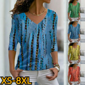 Lahtine T-särk Sügisene Retro Pullover 3D Prindiga Pikkade Varrukatega Igapäevane Suuremõõtmeline T-särk Õhukesed riided Talvised Naiste Seksikas V-kaelusega top