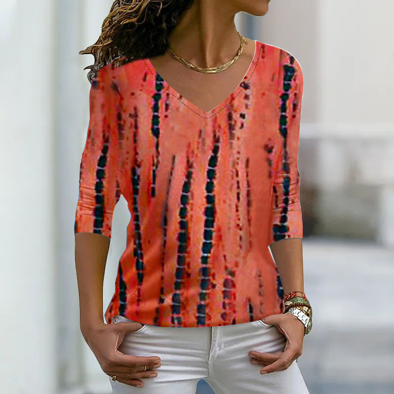 Lahtine T-särk Sügisene Retro Pullover 3D Prindiga Pikkade Varrukatega Igapäevane Suuremõõtmeline T-särk Õhukesed riided Talvised Naiste Seksikas V-kaelusega top