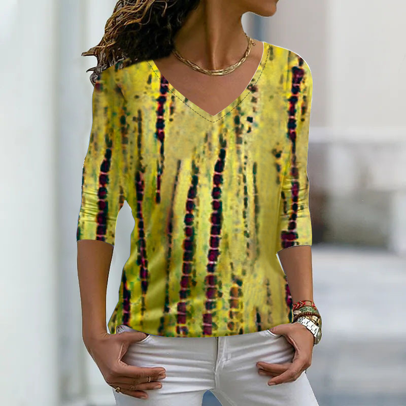 Lahtine T-särk Sügisene Retro Pullover 3D Prindiga Pikkade Varrukatega Igapäevane Suuremõõtmeline T-särk Õhukesed riided Talvised Naiste Seksikas V-kaelusega top
