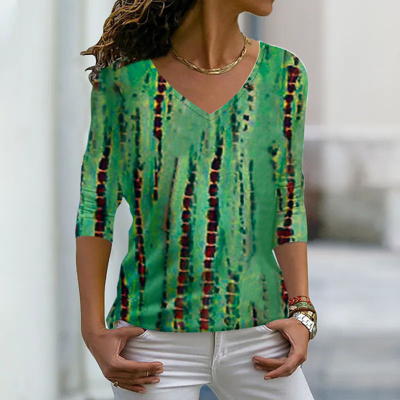 Lahtine T-särk Sügisene Retro Pullover 3D Prindiga Pikkade Varrukatega Igapäevane Suuremõõtmeline T-särk Õhukesed riided Talvised Naiste Seksikas V-kaelusega top