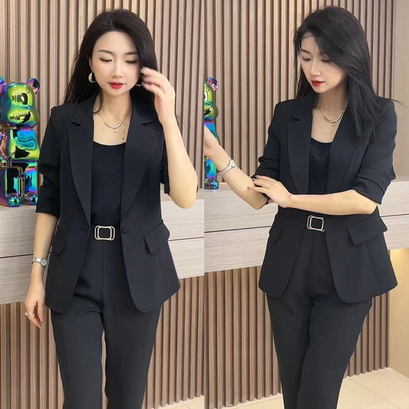 Koreai stílusú karcsú kabát blézer alkalmi ceruzanadrág kétrészes szett Elegáns női nadrág szett irodai nyári ruhák