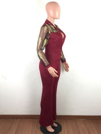 OKAYOASIS Σέξι γυναικεία μακρυμάνικη φόρμα για πάρτι από διχτυωτό σώμα Φθινοπωρινή φόρμα με φαρδιά πόδια ίσια casual φόρμα