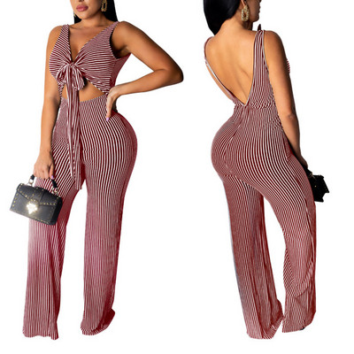 Nové dámske bandážové overaly s otvoreným chrbtom, pruhované, letné, klubové, s dlhým rukávom, ležérne