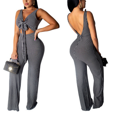 Nové dámske bandážové overaly s otvoreným chrbtom, pruhované, letné, klubové, s dlhým rukávom, ležérne