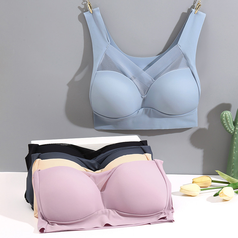 FINETOO seksi duboki V grudnjaci Žensko patchwork čipkasto bešavno jednobojno donje rublje Bralette L-3XL Bežični grudnjak veće veličine 2022