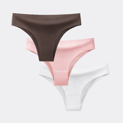 BANNIROU 3 buc. Chiloți pentru femei Lenjerie de corp Fitness Sport Lenjerie de femeie fără cusături Sexy T-back Tanga Thong Ice Mătase Intimate