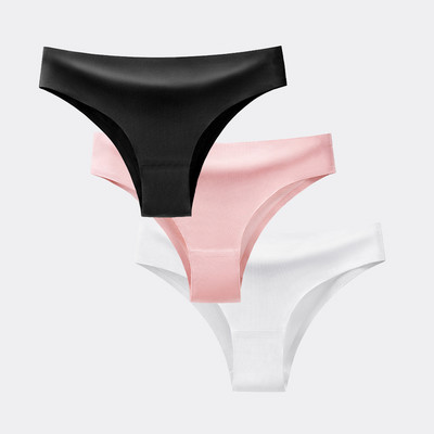 BANNIROU 3 buc. Chiloți pentru femei Lenjerie de corp Fitness Sport Lenjerie de femeie fără cusături Sexy T-back Tanga Thong Ice Mătase Intimate