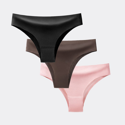 BANNIROU 3 buc. Chiloți pentru femei Lenjerie de corp Fitness Sport Lenjerie de femeie fără cusături Sexy T-back Tanga Thong Ice Mătase Intimate