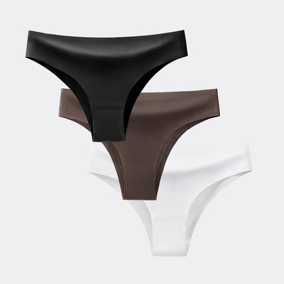 BANNIROU 3 buc. Chiloți pentru femei Lenjerie de corp Fitness Sport Lenjerie de femeie fără cusături Sexy T-back Tanga Thong Ice Mătase Intimate