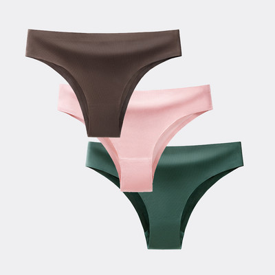 BANNIROU 3 buc. Chiloți pentru femei Lenjerie de corp Fitness Sport Lenjerie de femeie fără cusături Sexy T-back Tanga Thong Ice Mătase Intimate