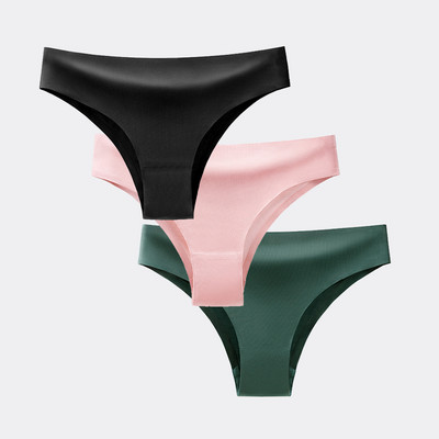 BANNIROU 3 buc. Chiloți pentru femei Lenjerie de corp Fitness Sport Lenjerie de femeie fără cusături Sexy T-back Tanga Thong Ice Mătase Intimate