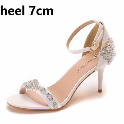 Crystal Queen Dámske sandále Letné vysoké podpätky Peep Toes Pracka Remienok Svadobné lodičky Párty Luxusné Diamond Lady Biele Svadobné topánky