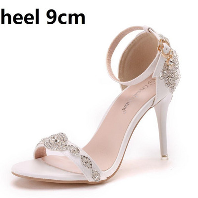 Crystal Queen Dámske sandále Letné vysoké podpätky Peep Toes Pracka Remienok Svadobné lodičky Párty Luxusné Diamond Lady Biele Svadobné topánky