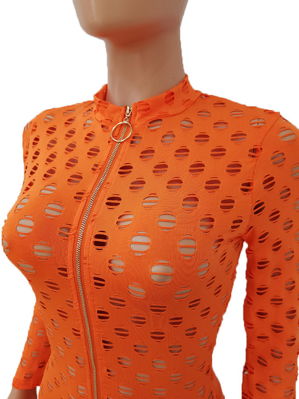 Ležerni prozirni ženski kombinezon Izdubljen Ftont patentni zatvarač Party Noćna klupska odjeća Duge hlače Ženski kombinezon Odjevni kombinezon