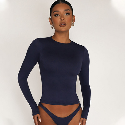 Naiste kevadine T-särk Slim Fit pulloverid Tänavarõivad Solid Rose Basic O kaelusega pikkade varrukatega T-särgid Y2k Crop Tops Vintage naiste T-särgid