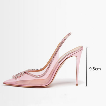 Звезден стил Модни кристални дамски сандали Елегантни мулета с високи токчета Меки PVC гладиаторски сандали Летни женски абитуриентски сватбени обувки