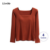 Dámske tričká s vystuženým elastickým topom, štvorcový výstrih, dlhý rukáv, trendy, sexy, ležérne, kórejské letné SA1087