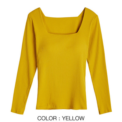 Dámske tričká s vystuženým elastickým topom, štvorcový výstrih, dlhý rukáv, trendy, sexy, ležérne, kórejské letné SA1087