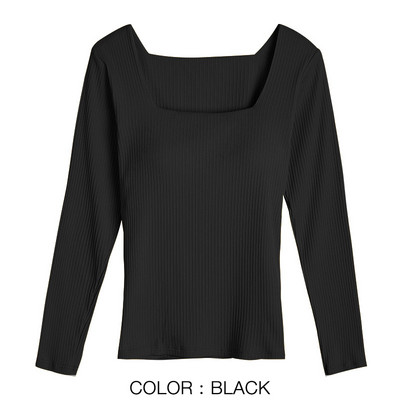 Dámske tričká s vystuženým elastickým topom, štvorcový výstrih, dlhý rukáv, trendy, sexy, ležérne, kórejské letné SA1087