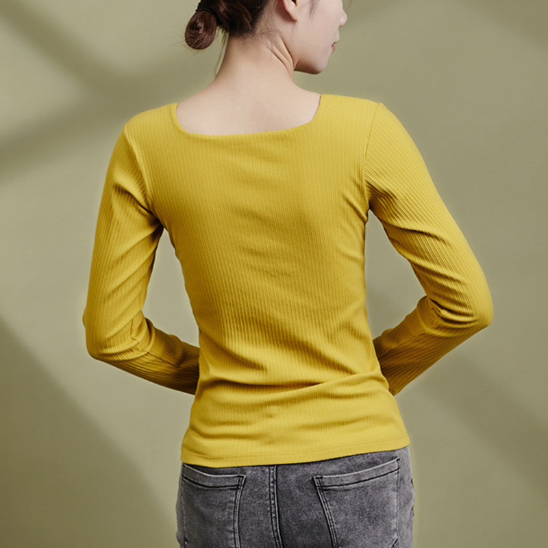 Dámske tričká s vystuženým elastickým topom, štvorcový výstrih, dlhý rukáv, trendy, sexy, ležérne, kórejské letné SA1087