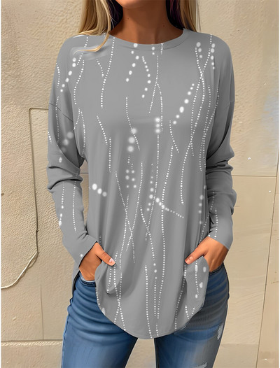 2023 Tricou de damă Tricou cu imprimeu floral Mânecă lungă Hanorac de bază Moda Gât rotund Cultură obișnuită Pictură florală Primăvară și toamnă
