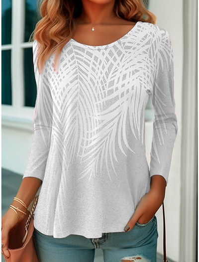 2023 Tricou de damă Tricou cu imprimeu floral Mânecă lungă Hanorac de bază Moda Gât rotund Cultură obișnuită Pictură florală Primăvară și toamnă