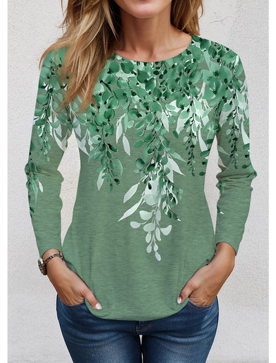 2023 Tricou de damă Tricou cu imprimeu floral Mânecă lungă Hanorac de bază Moda Gât rotund Cultură obișnuită Pictură florală Primăvară și toamnă