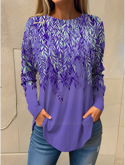 2023 Tricou de damă Tricou cu imprimeu floral Mânecă lungă Hanorac de bază Moda Gât rotund Cultură obișnuită Pictură florală Primăvară și toamnă