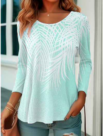2023 Tricou de damă Tricou cu imprimeu floral Mânecă lungă Hanorac de bază Moda Gât rotund Cultură obișnuită Pictură florală Primăvară și toamnă