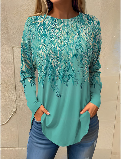 2023 Tricou de damă Tricou cu imprimeu floral Mânecă lungă Hanorac de bază Moda Gât rotund Cultură obișnuită Pictură florală Primăvară și toamnă