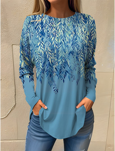 2023 Tricou de damă Tricou cu imprimeu floral Mânecă lungă Hanorac de bază Moda Gât rotund Cultură obișnuită Pictură florală Primăvară și toamnă