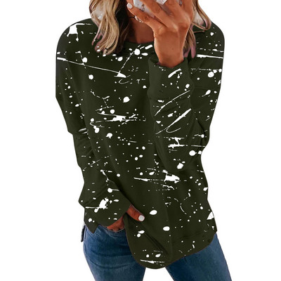 Jocoo Jolee Módne voľné tričko s batikovanou potlačou, jarné tričko s dlhým rukávom a výstrihom do O, nadrozmerné topy, ležérne nadrozmerné tričko, streetwear