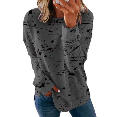 Jocoo Jolee Módne voľné tričko s batikovanou potlačou, jarné tričko s dlhým rukávom a výstrihom do O, nadrozmerné topy, ležérne nadrozmerné tričko, streetwear