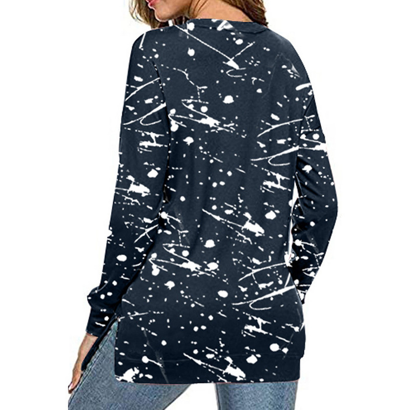 Jocoo Jolee Módne voľné tričko s batikovanou potlačou, jarné tričko s dlhým rukávom a výstrihom do O, nadrozmerné topy, ležérne nadrozmerné tričko, streetwear